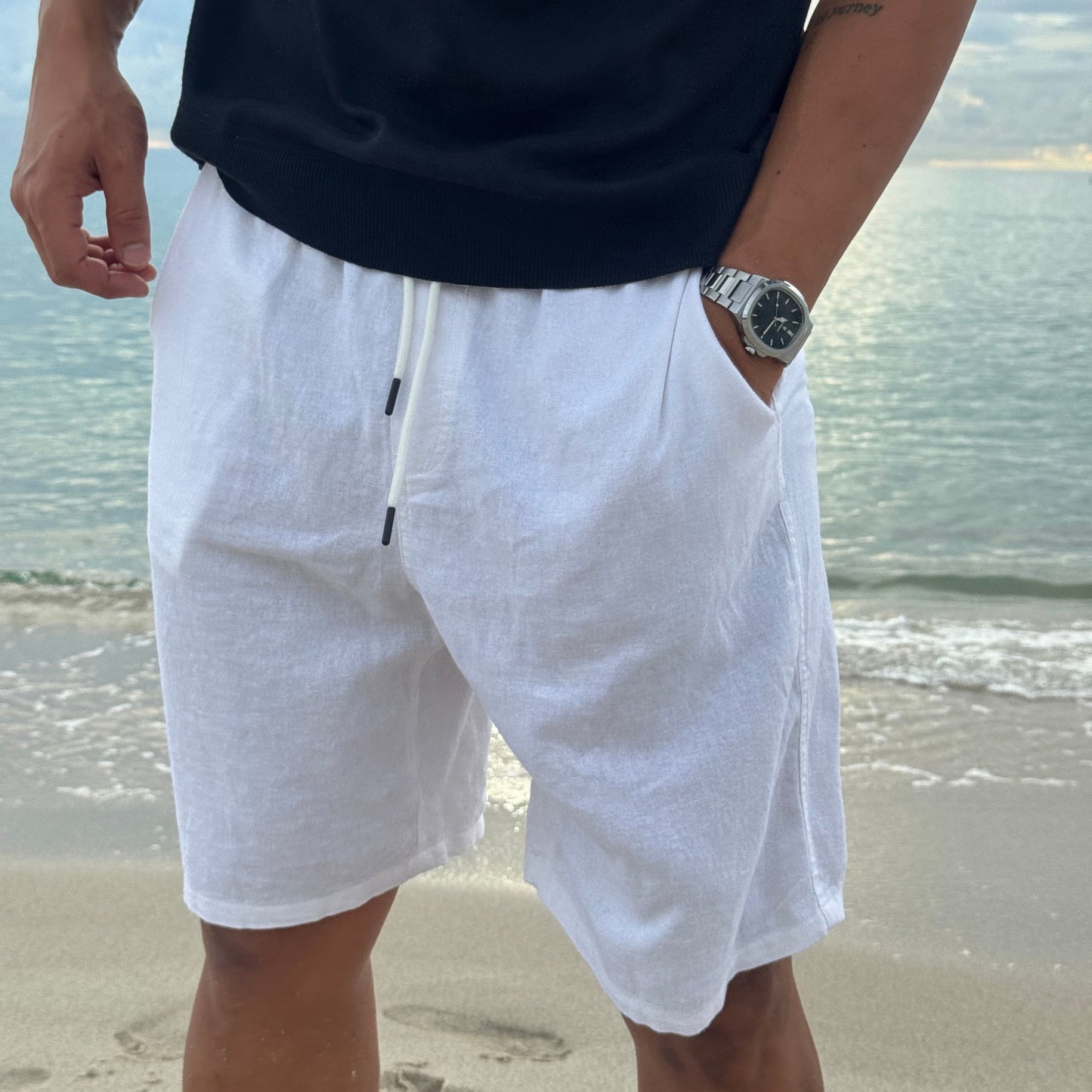 Como White Linen Shorts