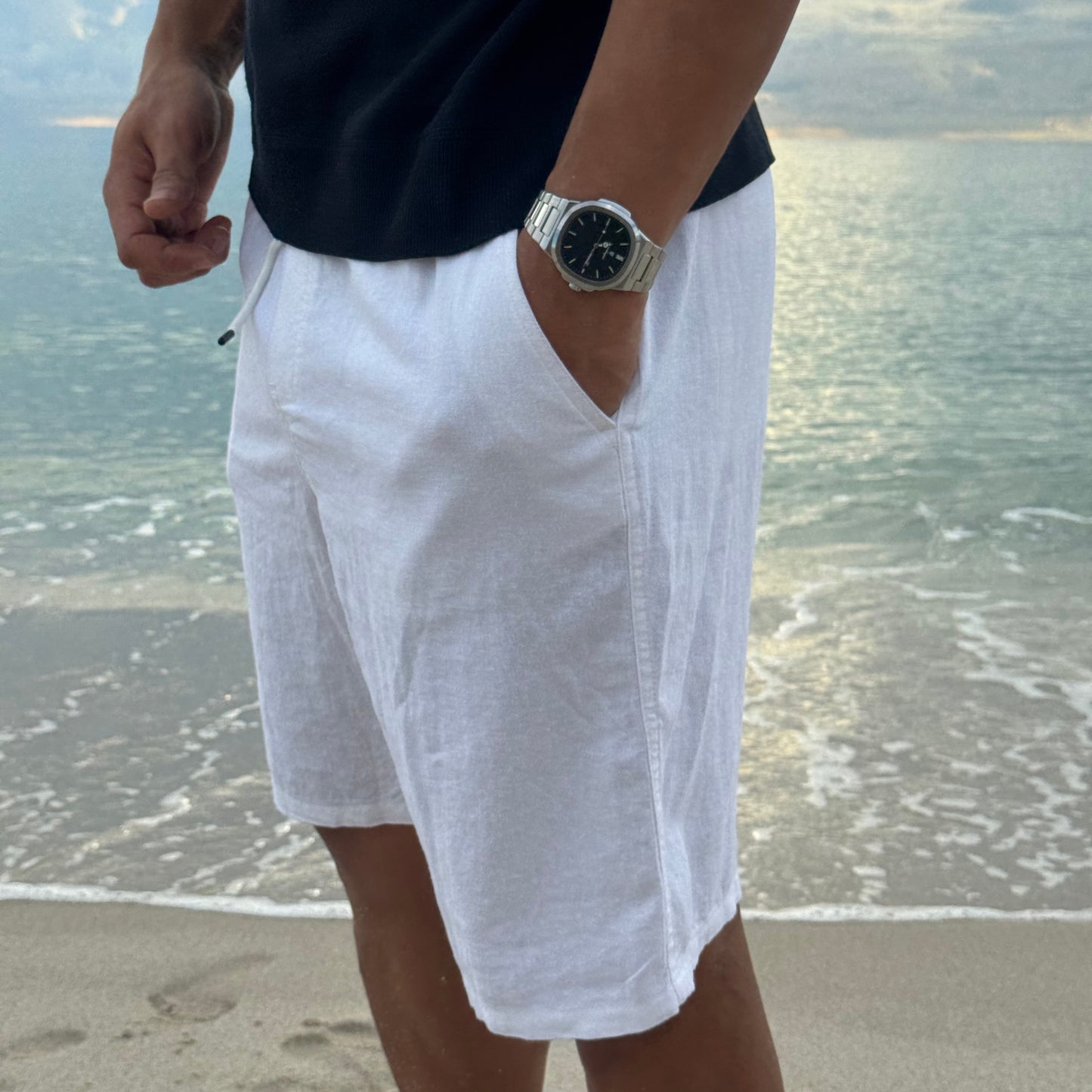 Como White Linen Shorts